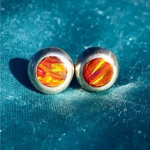 NEW 925 Sterling Silver Iridescent Orange Resin Gem Earrings
